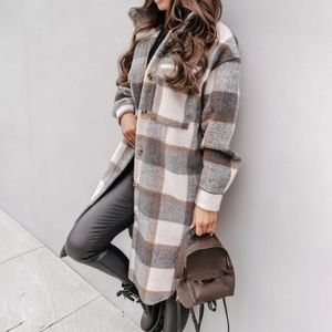 Long Plaid Flannel Shacket / Jacket in Neutrals